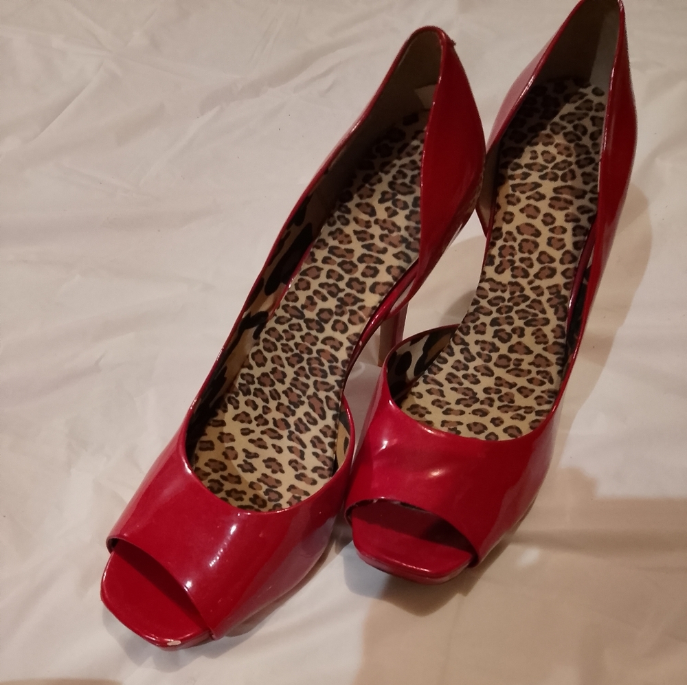 Josette Glossy Red Peep-Toe Heels